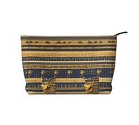 Borsa da trucco in velluto a coste con affreschi faraonici egiziani, chiusura a cerniera, multifunzione, 22 x 7 x 17 cm, per viaggi, campeggio, vacanze, fitness, Nero , Taglia unica