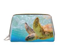 Borsa da trucco lavabile con pelle di cactus, borsa da viaggio per cosmetici, astuccio portatile con cerniera, astuccio organizer, Tartaruga Marina Isola, Taglia unica