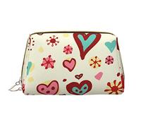 Borsa da trucco lavabile in pelle colorata con ricamo a farfalla per donne, borse cosmetiche da viaggio, astuccio portatile con cerniera organizer, Motivo a cuore colorato., Taglia unica