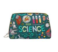 Borsa da trucco lavabile in pelle con bandiera americana mimetica per donne, borse per cosmetici da viaggio, astuccio portatile con cerniera astuccio organizer, Tema della scienza dei cartoni