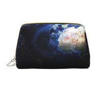 Borsa da trucco lavabile in pelle di pollo con stampa di animali artistici per donne, borse cosmetiche da viaggio, astuccio portatile con cerniera astuccio organizer, Terra dalla Luna, Taglia unica