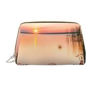 Borsa da trucco lavabile in pelle di pollo con stampa di animali artistici per donne, borse cosmetiche da viaggio, astuccio portatile con cerniera astuccio organizer, Vista Lago Con Fiori, Taglia