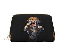 Borsa da trucco lavabile in pelle di squalo dei cartoni animati per donne, borse cosmetiche da viaggio, astuccio portatile con cerniera astuccio organizer, Grazioso leopardo., Taglia unica
