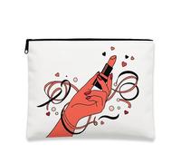 Borsa da trucco moderna e giocosa, borsetta da viaggio per donne, organizer portatile in tela con cerniera, regalo per San Valentino, bianco, 7x9 Inch, Rossetto