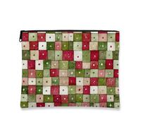 Borsa da trucco natalizia patchwork, borsa da viaggio quadrata colorata per donne, organizer portatile in tela con cerniera, borsa da toilette per le vacanze, Rosso, 7x9 Inch, Custodia