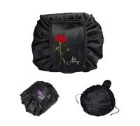 Borsa da Trucco Personalizzata con Nome Borsa da Viaggio con Cordoncino Regalo per Donne Mamma Moglie Figlia Amica (#1-Nero)