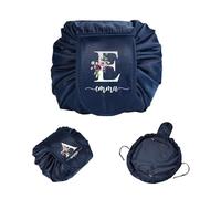 Borsa da Trucco Personalizzata con Nome Borsa da Viaggio con Cordoncino Regalo per Donne Mamma Moglie Figlia Amica (#2-Blu)