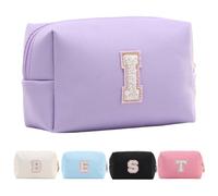 Borsa da trucco personalizzata per donne,A-Z Iniziali Borsa cosmetica da viaggio impermeabile in pelle,Regalo di compleanno per donne e ragazze,Borsa cosmetica per sposa e damigella d'onore, Lilla, I