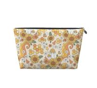 Borsa da trucco retrò anni '70 e '60, con motivo floreale, trousse da viaggio per articoli da toeletta da donna, borsa per il trucco in pelle, graziosa borsa per il trucco, Argento, Taglia unica