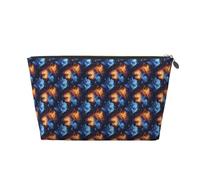 Borsa da trucco rossa e blu con stampa di testa di leone di fuoco, borsa cosmetica da viaggio per donne, graziosa custodia organizer per trucco in pelle