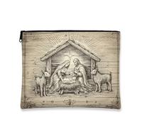 Borsa da trucco rustica vintage, borsa da viaggio per cosmetici con scena del presepe, borsa da viaggio per donne, organizer portatile in tela con cerniera, borsa da toilette natalizia per le vacanze