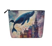 Borsa da trucco The House And The Whale, grande capacità da viaggio per donna, borsa cosmetica portatile impermeabile con cerniera, monostrato in finta canapa