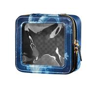 Borsa da trucco trasparente con capra feroce blu reale, piccola borsa da toilette portatile, organizer per trucchi da viaggio