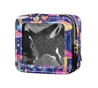 Borsa da trucco trasparente con fiocco di neve con sfondo bianco e nero carino per borsa da toeletta da viaggio borsa organizer per cosmetici da donna, Trippy Funghi Arcobaleno, Taglia unica