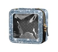Borsa da trucco trasparente con fiocco di neve con sfondo bianco e nero carino per borsa da toeletta da viaggio borsa organizer per cosmetici da donna, Argento Glitter Pattern Brillante Scintille