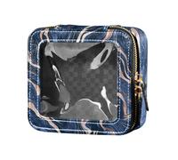 Borsa da trucco trasparente con texture blu oro marmo per borsa da toilette organizer portatile per trucco per le donne