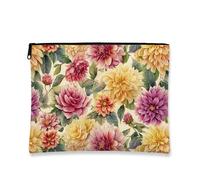 Borsa da trucco vintage a fiori gialli medievali da donna piccola borsa da trucco portatile in tela con cerniera borsa da toilette per festival di primavera regalo, giallo, 7x9 Inch, Fiori