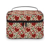 Borsa da trucco vintage con rose rosse e fiori, organizer con scomparti e maniglia, da uomo, per trucco, articoli da toeletta, impermeabile, in morbida pelle, per la cura della pelle, per viaggi, ca