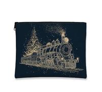 Borsa da trucco vintage con treno, borsa da viaggio rustica retrò da donna, organizer portatile in tela con cerniera, borsa da toilette per la cura della pelle delle vacanze, Navy, 7x9 Inch, Treno