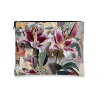 Borsa da trucco vintage floreale, borsa da viaggio artistica da donna, piccola borsa portatile in tela con cerniera, organizer per articoli da toeletta regalo per festival, Rosso, 7x9 Inch, Giglio