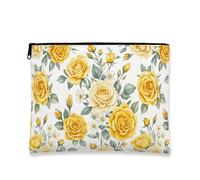 Borsa da trucco vintage floreale, borsa da viaggio per cosmetici con rosa gialla per donne, organizer portatile in tela con cerniera, borsa da toilette primaverile per la cura della pelle, Giallo, 7x9