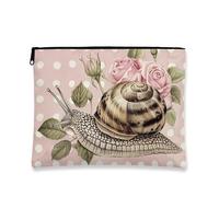 Borsa da trucco vintage floreale, con lumaca e rose, borsa da viaggio per donne, piccola borsa portatile in tela con cerniera, regalo per festival, Pesca, 7x9 Inch, Lumaca
