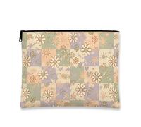 Borsa da trucco vintage patchwork, borsa da viaggio per cosmetici floreale pastello per donne, organizer portatile in tela con cerniera, borsa da toilette primaverile per la cura della pelle, Pastello