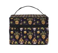Borsa da trucco viola dorata con stampa in maschera, graziose borse per cosmetici da donna, grande borsa organizer da viaggio