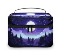 Borsa da trucco viola Night Moon per donna, borsa cosmetica da viaggio, grande, impermeabile, per la cura della pelle, con manico, organizer per cosmetici, scatola per il trucco portatile per matrim