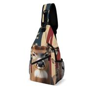 Borsa da uomo alla moda, borsa da viaggio a tracolla, piccola borsa a tracolla con bandiera americana, motivo mimetico da caccia e cervo
