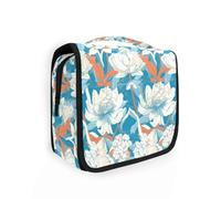 Borsa da uomo con motivo floreale fresco bianco blu Art Deco borsa per il trucco impermeabile con gancio per appendere per auto campeggio
