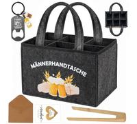 Borsa da uomo per birra, regalo per uomini, in feltro, per 6 bottiglie con pinza per barbecue in legno, portachiavi e biglietto da grattare a forma di cuore, borsa da birra da uomo per festa del papà