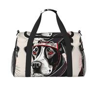 Borsa da viaggio a 1 mano con simpatico cane da fattoria, grande borsa riutilizzabile per la spesa, perfetta per attività all'aperto, sport, campeggio e generi alimentari, nero, Taglia unica