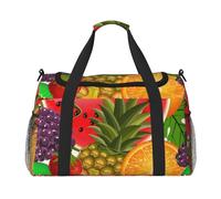 Borsa da viaggio a mano con ananas e frutta fresca, grande, riutilizzabile, perfetta per attività all'aperto, sport, campeggio e generi alimentari, nero, Taglia unica