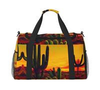 Borsa da viaggio a mano con cactus nel deserto, grande, riutilizzabile, perfetta per attività all'aperto, sport, campeggio e generi alimentari, nero, Taglia unica