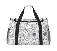 Borsa da viaggio a mano con erbe e piante erbacee fiorite, grande borsa per la spesa riutilizzabile, perfetta per attività all'aperto, sport, campeggio e generi alimentari, nero, Taglia unica