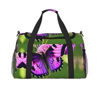 Borsa da viaggio a mano con farfalla viola, grande borsa per la spesa riutilizzabile, perfetta per attività all'aperto, sport, campeggio e generi alimentari, nero, Taglia unica