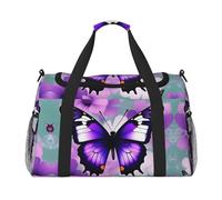 Borsa da viaggio a mano con farfalla viola, grande borsa per la spesa riutilizzabile, perfetta per attività all'aperto, sport, campeggio e generi alimentari, nero, Taglia unica