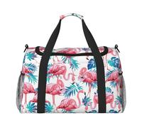 Borsa da viaggio a mano con fenicottero e foglie verdi - Grande borsa riutilizzabile per la spesa, perfetta per attività all'aperto, sport, campeggio e generi alimentari, nero, Taglia unica