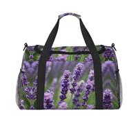 Borsa da viaggio a mano con fiori di lavanda viola, grande borsa per la spesa riutilizzabile, perfetta per attività all'aperto, sport, campeggio e generi alimentari, nero, Taglia unica