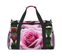 Borsa da viaggio a mano con fiori di rosa - Grande borsa riutilizzabile per la spesa, perfetta per attività all'aperto, sport, campeggio e generi alimentari, nero, Taglia unica