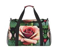 Borsa da viaggio a mano con fiori di rosa rustica, grande borsa per la spesa riutilizzabile, perfetta per attività all'aperto, sport, campeggio e generi alimentari, nero, Taglia unica