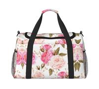 Borsa da viaggio a mano con fiori rosa e fiori, grande, riutilizzabile, perfetta per attività all'aperto, sport, campeggio e generi alimentari, nero, Taglia unica