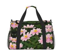 Borsa da viaggio a mano con fiori rosa e oro bianco - Grande borsa riutilizzabile per la spesa, perfetta per attività all'aperto, sport, campeggio e generi alimentari, nero, Taglia unica