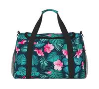 Borsa da viaggio a mano con fiori rosa Hawaii - Grande borsa riutilizzabile per la spesa, perfetta per attività all'aperto, sport, campeggio e generi alimentari, nero, Taglia unica