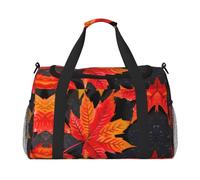 Borsa da viaggio a mano con foglie rosse autunnali, grande borsa per la spesa riutilizzabile, perfetta per attività all'aperto, sport, campeggio e generi alimentari, nero, Taglia unica