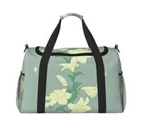 Borsa da viaggio a mano con gigli bianchi dei cartoni animati. Design alla moda, grande capacità di archiviazione, adatta per viaggi di lavoro e brevi viaggi, nera, taglia unica