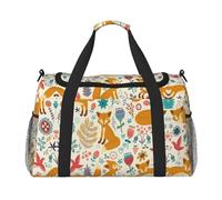 Borsa da viaggio a mano con grazioso motivo floreale con animali, grande borsa riutilizzabile per la spesa, perfetta per attività all'aperto, sport, campeggio e generi alimentari, nero, Taglia unica