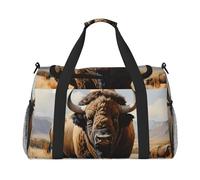 Borsa da viaggio a mano con gregge di bisonti nordamericani. Design alla moda, grande capacità di archiviazione, adatta per viaggi di lavoro e viaggi brevi, nera, taglia unica