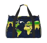 Borsa da viaggio a mano con mappa del mondo, grande, riutilizzabile, perfetta per attività all'aperto, sport, campeggio e generi alimentari, nero, Taglia unica